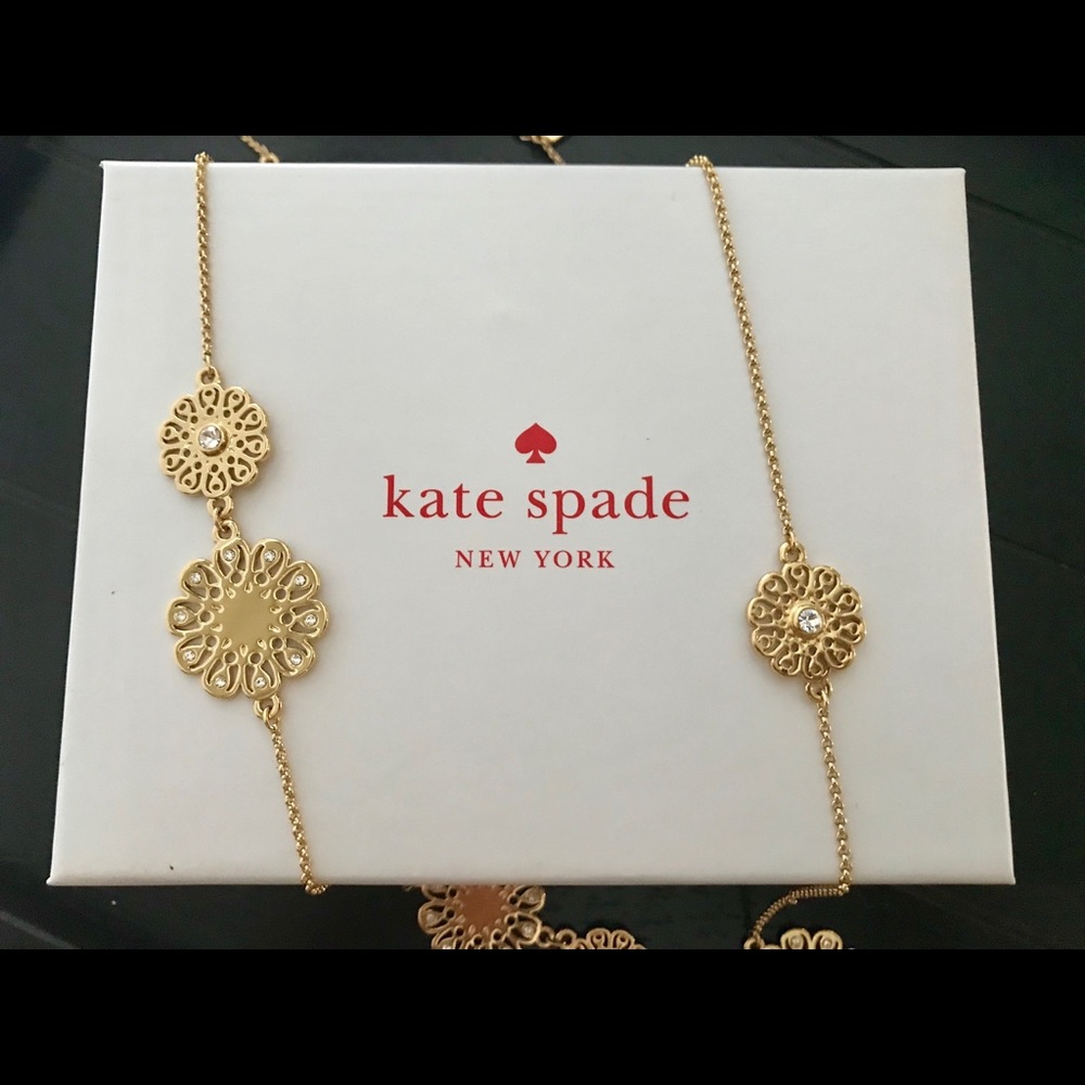 Kate Spade long necklace gold with rhinestones